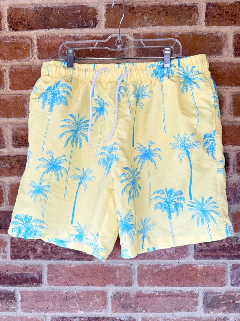 Men's Yellow Swim Trunks with Blue Palm Print
